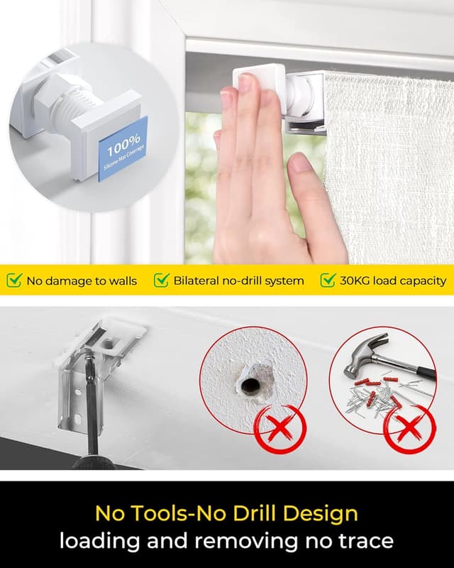 Detalle 2 de UNISHADES No-Tools, No-Drill Cordless Roman Shades (100% Blackout) for Inside Mount, 32" W × 64" H, White