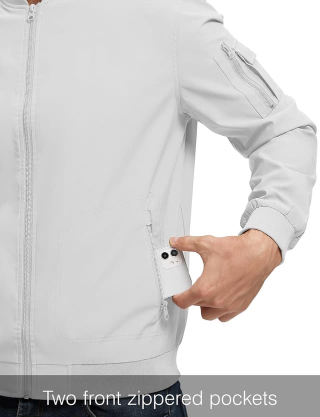 Detalle 2 de Rdruko Men’s Lightweight Bomber Jacket Windbreaker with Full-Zip & Ribbed Cuffs