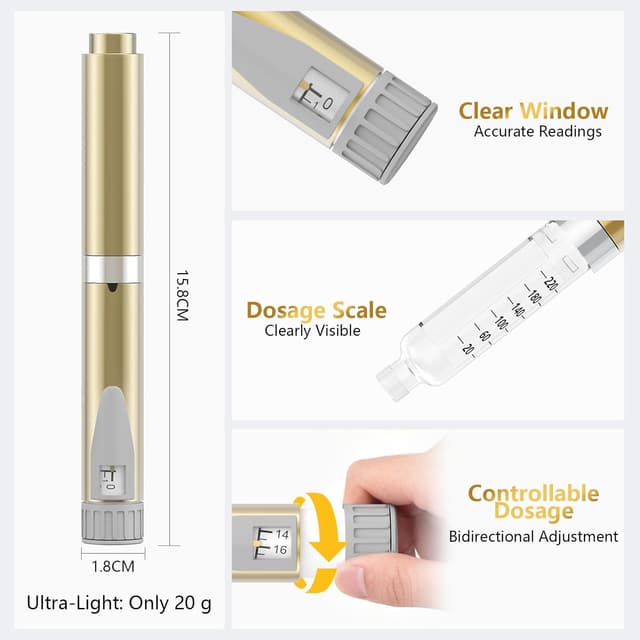 Detalle 2 de Rouclo wiederverwendbarer Insulinpen – präziser Dosierpen für 3-ml-Patronen (1–60 Einheiten) in Gold