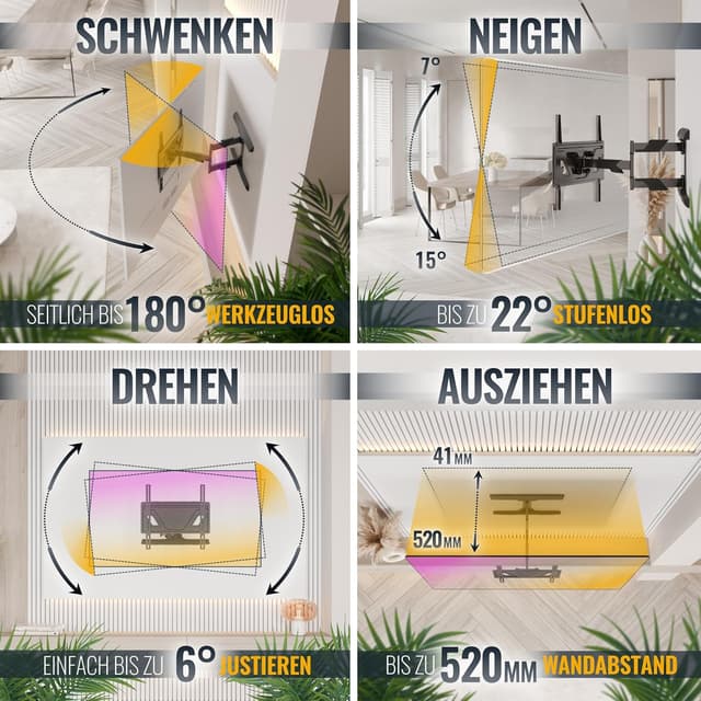 Detalle de RICOO TV Wandhalterung S5944 schwenkbar und neigbar für 32–55 Zoll, bis 30 kg (VESA bis 400 x 400)