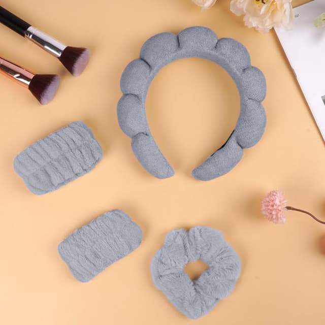 Thumbnail 6 de Alaoo Fascia Capelli Donna Trucco: set da 4 pezzi per lavare il viso, applicare il trucco e fare la doccia (grigio)