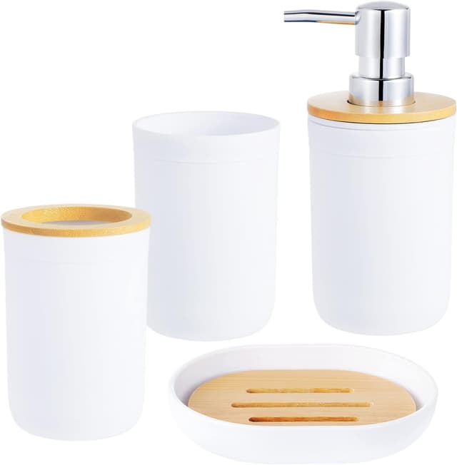Detalle de Kinsinder Bathroom Set 4-pc Bamboo & Polypropylene