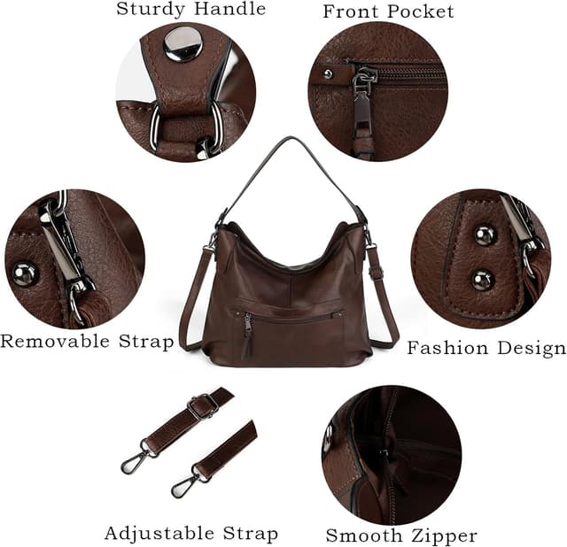 Detalle 2 de Gladdon Women’s Faux Leather Shoulder Bag Hobo Style Large Crossbody with Wristlet