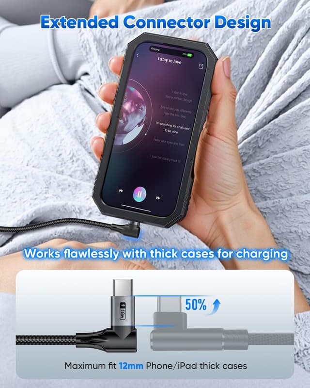 Detalle 2 de Lot de 2 câbles USB-C coudés SUNGUY (USB-A vers USB-C), 0,6 m, charge rapide & synchronisation données