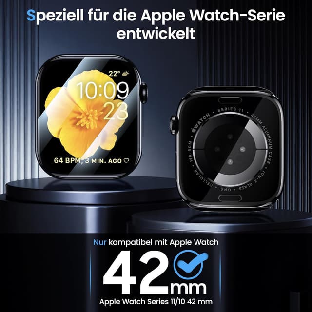 Detalle 2 de UniqueMe Displayschutz für Apple Watch 42 mm – 4er-Set HD-TPU-Folie (Series 11/10) mit einfacher Installation