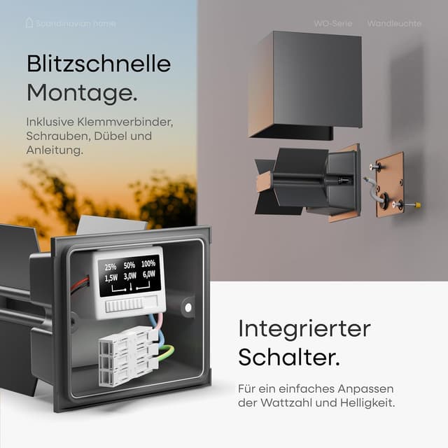Detalle de Scandinavian home LED Wandleuchte für Außen & Innen, IP65, 6W, warmweiß 3000K, Helligkeit einstellbar (230V)