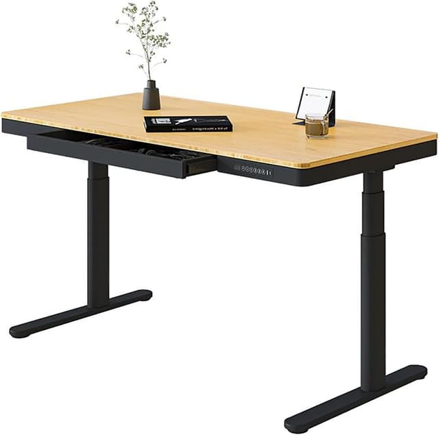 Detalle de FLEXISPOT Q8B bureau assis-debout électrique 2 moteurs 3 colonnes avec plateau en bambou 140 x 70 cm et chargeurs USB (noir)