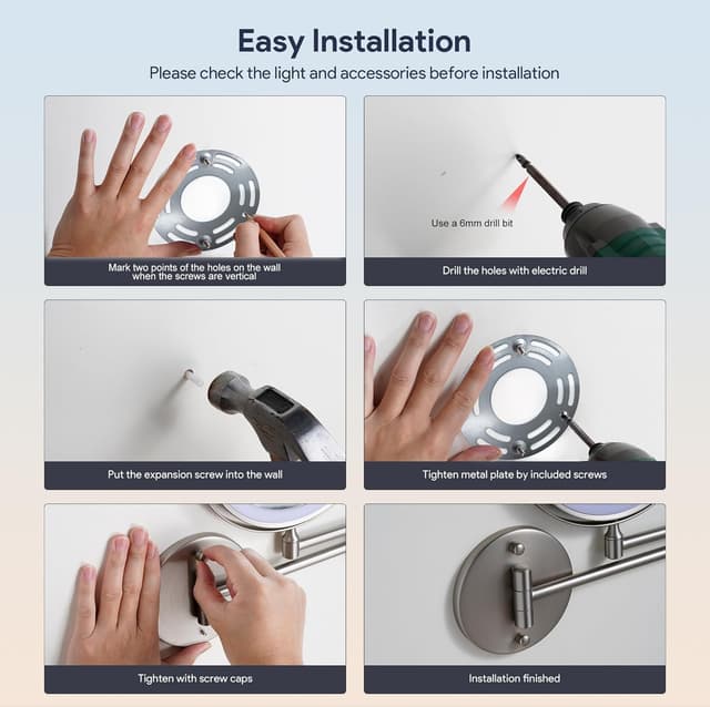 Thumbnail 6 de Rocollos 8 Inch LED Wall Makeup Mirror 2000mAh