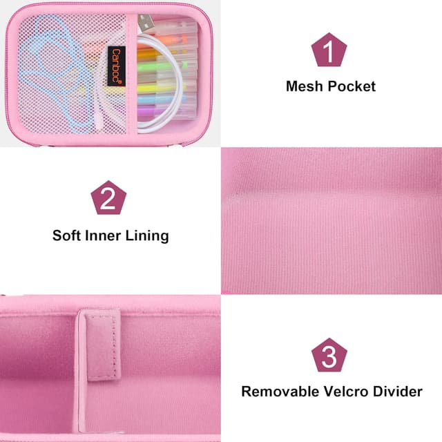 Detalle de Canboc Camera Case (Case Only) for Kids Instant Print Cameras – Pink, storage bag with EVA shell