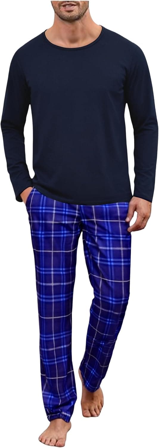 Detalle de Uniexcosm ensemble de pyjama homme en coton hiver à manches longues, col rond et poches latérales