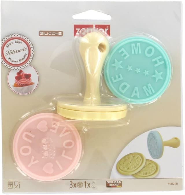 Detalle de Lot de 3 tampons à pâtisserie Zenker 44812 (silicone) pour biscuits — « Home Made », « I Love You », « Made with Love »