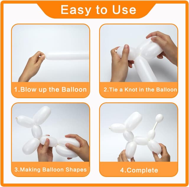 Detalle de PIGETALE 260 White Long Magic Modelling Balloons (100 pcs) for Twisting, Animal Shapes & Balloon Arches