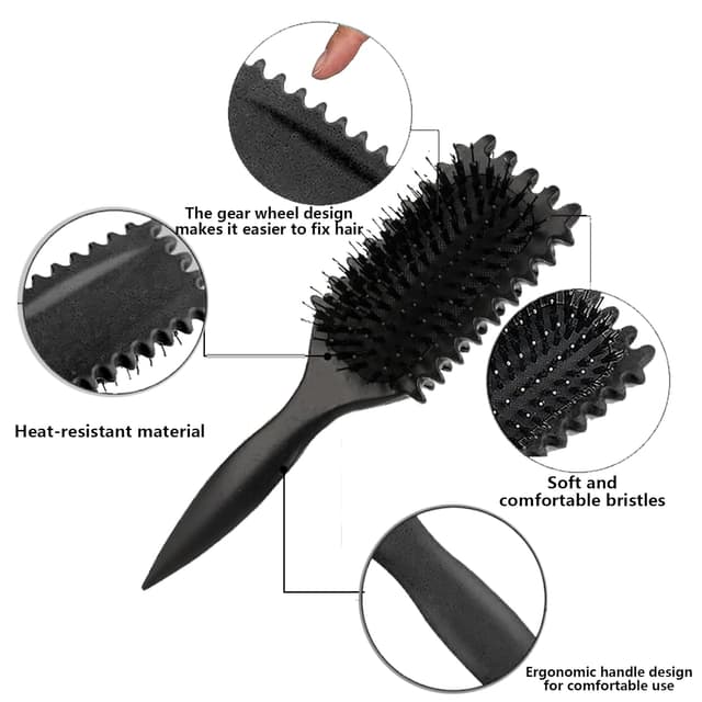 Detalle de Longyier Lockenbürste mit Zinken – Stylingbürste zum Kämmen und Formen von Locken (Schwarz)
