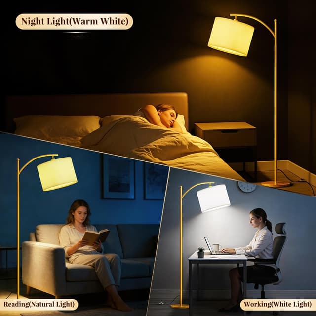 Detalle de GLUROO Lampada da Terra con Telecomando e 3 cambiamenti di colore, dimmer continua per soggiorno e ufficio