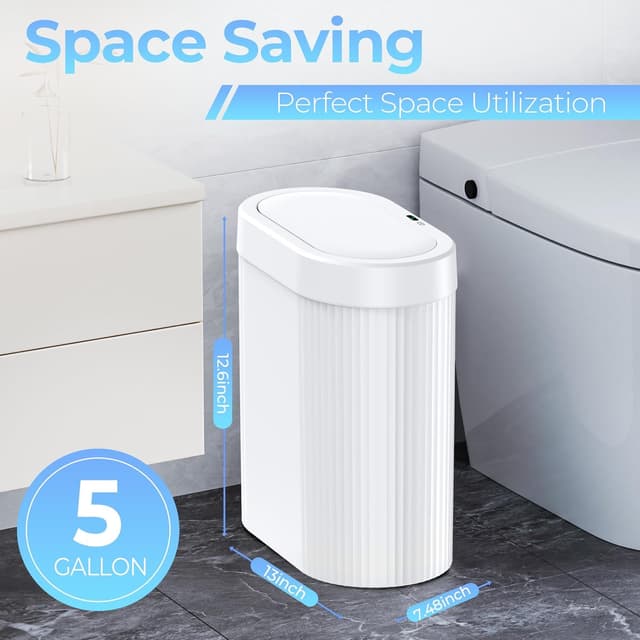 Detalle de jinligogo 2-Pack 5 Gallon Touchless Bathroom Trash Can with Motion Sensor Lid (White)