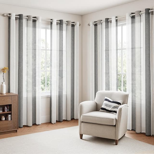 Thumbnail 6 de MRTREES – Lot de 2 rideaux voilage blanc et gris noir à œillets 140x160 cm