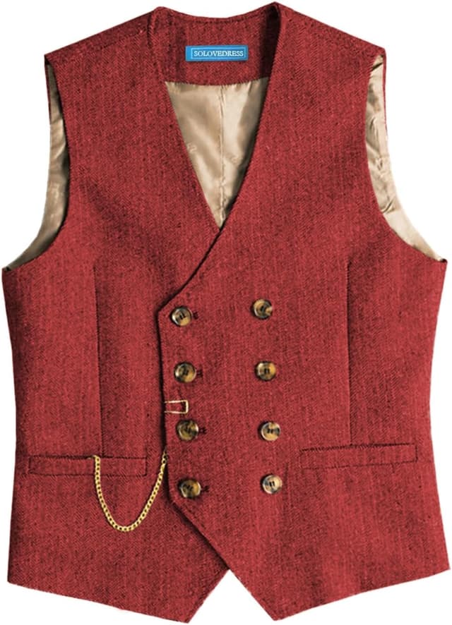 Detalle de Solovedress Herren Vintage Wolle Anzugweste im Regular Fit mit V-Ausschnitt