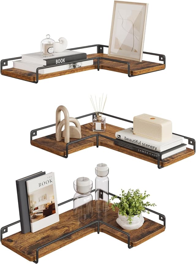 Detalle de VASAGLE Mensole Angolari a Forma di L LLS833KD01, set da 3 mensole galleggianti in stile industriale