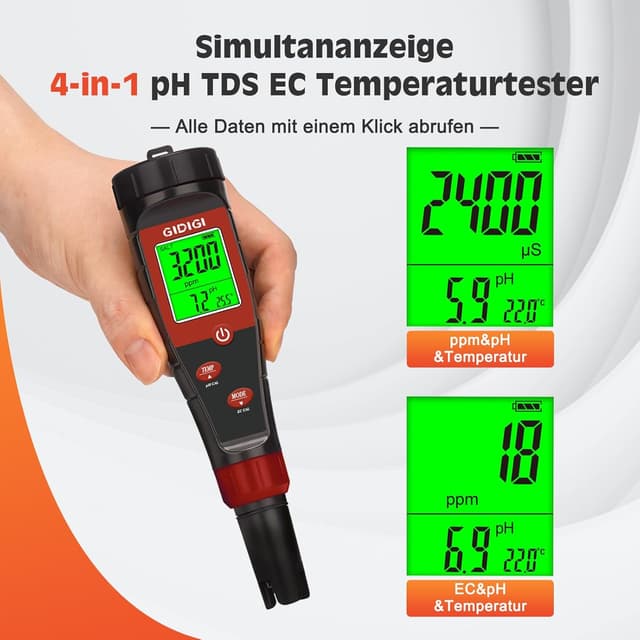 Detalle 2 de GIDIGI pH Messgerät 4-in-1 🧪
