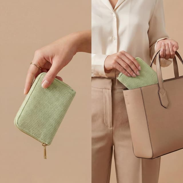 Detalle 2 de Milly Milk MillyMilk® Kord Geldbeutel FONDO in Pastellgrün – Mini Portemonnaie mit formstabiler Struktur