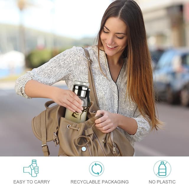 Detalle de flintronic 1L borosilicate glass water bottle with stainless steel infuser and leak-proof lid