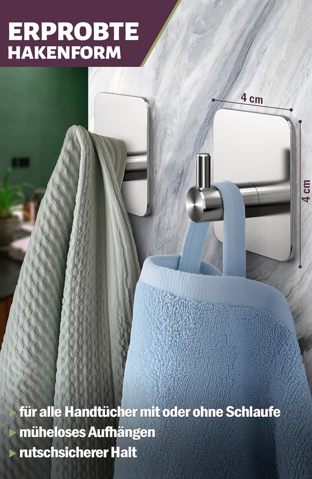 Detalle de Menz Handtuchhaken ohne Bohren 6er Set