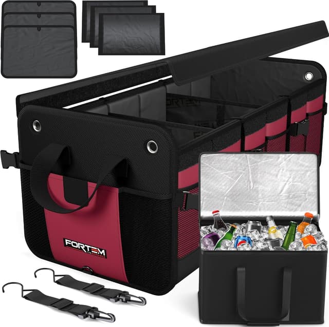 Detalle de FORTEM Car Boot Organiser (Collapsible SUV Boot Tidy, 110L) with Non-Slip Base & Adjustable Straps