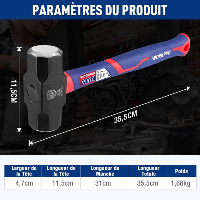 Detalle 2 de Marteau massette 1,68 kg avec manche fibre de verre