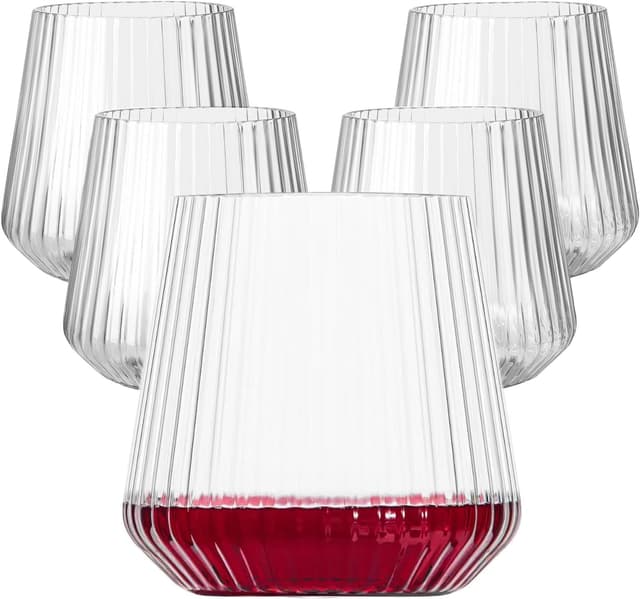 Imagen de Lueumxc 14oz Ribbed Plastic Wine Glasses 🍷 en OfertitasTOP