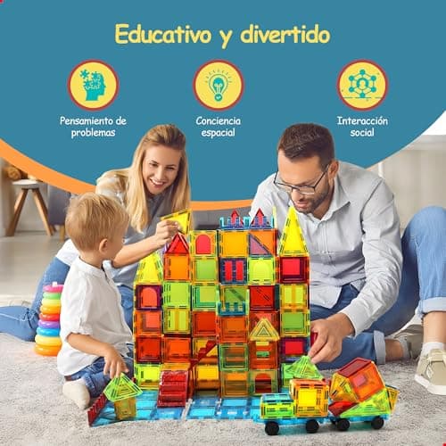 Detalle de Olvy juego de 120 bloques de construcción magnéticos Montessori (120 azulejos magnéticos) desde 3 años