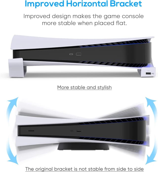Detalle de FYOUNG Horizontale Halterung für PS5 Disc & Digital (rutschfeste Pads, 4 USB-Ports)