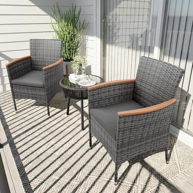 Thumbnail 6 de UDPATIO Gartenstühle 2er-Set mit Kissen, wetterfestes Rattan und Hochlehner (Grau) – Outdoor Lounge für Balkon & Terrasse