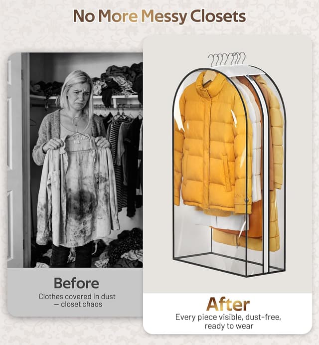 Detalle de MISSLO 10" Gusseted 40" All-Clear Hanging Garment Bags (3-Pack) for Suits, Coats & Dresses