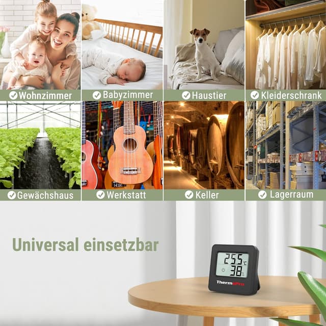 Thumbnail 6 de ThermoPro Mini Hygrometer & Thermometer Innen 3er-Set (schwarz) – Temperatur- und Luftfeuchte-Messer mit Smiley-Indikator