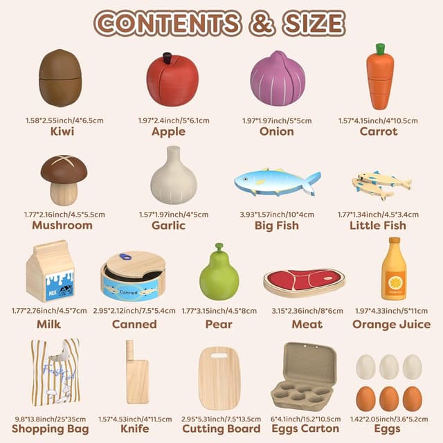 Detalle 2 de Kinderküche Zubehör Holz – Spiel-Lebensmittel-Set zum Schneiden (Obst & Gemüse) ab 3 Jahren