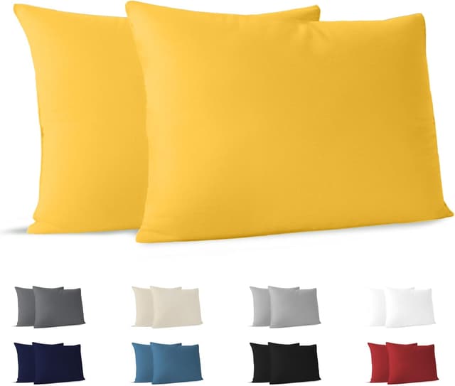 Detalle de Dreamzie Kissenbezug 40x60 (Set mit 2) aus 100% Jersey-Baumwolle – gelb