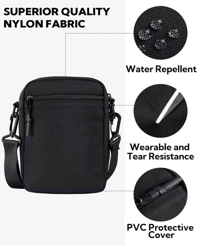 Detalle 2 de Waterfly men’s cross body bag (small messenger/EDC sling) in water-resistant nylon