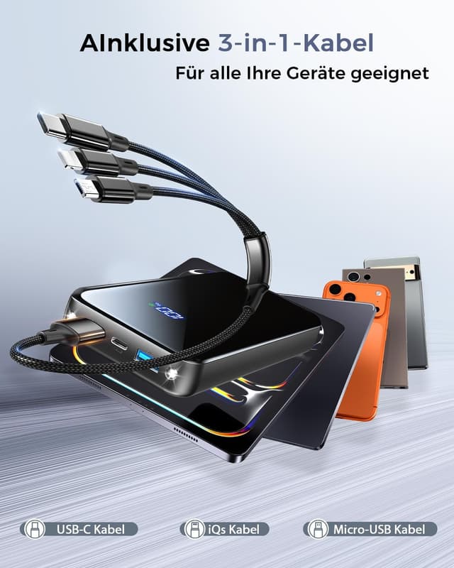 Detalle de Power Bank 26.800 mAh mit Schnellladefunktion (bis 22,5 W) & LED-Display – tragbarer Akku für Reisen und Outdoor