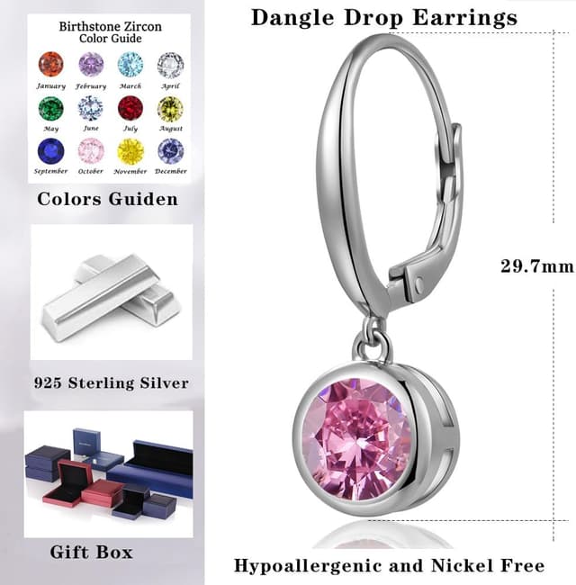 Detalle 2 de Jiamiaoi Weißgold-überzogene Hängeohrringe mit Zirkonia – Tropfenohrringe in Silber/Roségold