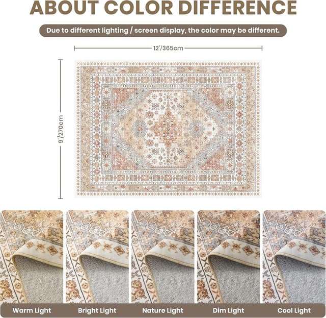 Detalle 2 de zesthome 9x12 Stain Resistant, Washable Area Rug with Non-Slip TPR Backing (Orange)