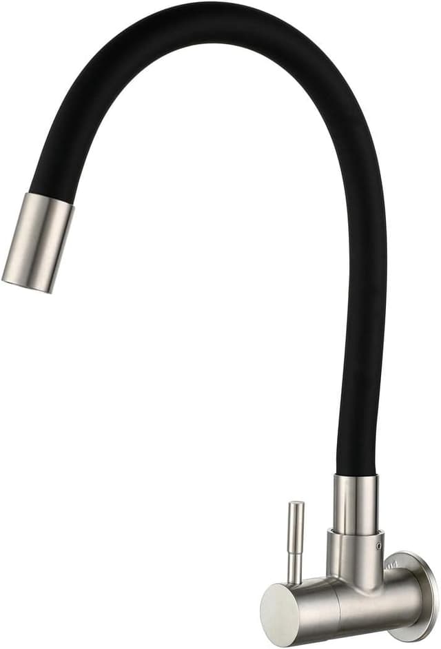 Detalle de HomeLava Rubinetto a muro acqua fredda nero con tubo flessibile in silicone (girevole 360°)