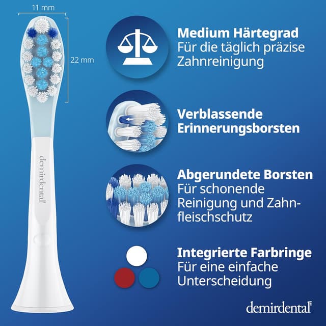 Detalle de 8x demirdental Ersatzbürsten passend für Philips Sonicare C3 Premium Plaque Defence Standard (entspricht HX9044) – Weiß