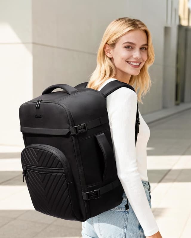 Detalle 2 de LOVEVOOK 40L Travel Backpack for Women & Men (TSA Personal Item) with Waterproof Compartments and Laptop Sleeve, Black