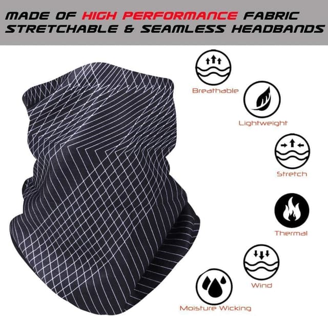 Detalle de 6er-Set nahtlose Multifunktions-Bandanas (Mikrofaser-Polyester) – elastische Schlauchschals für Yoga, Laufen & mehr