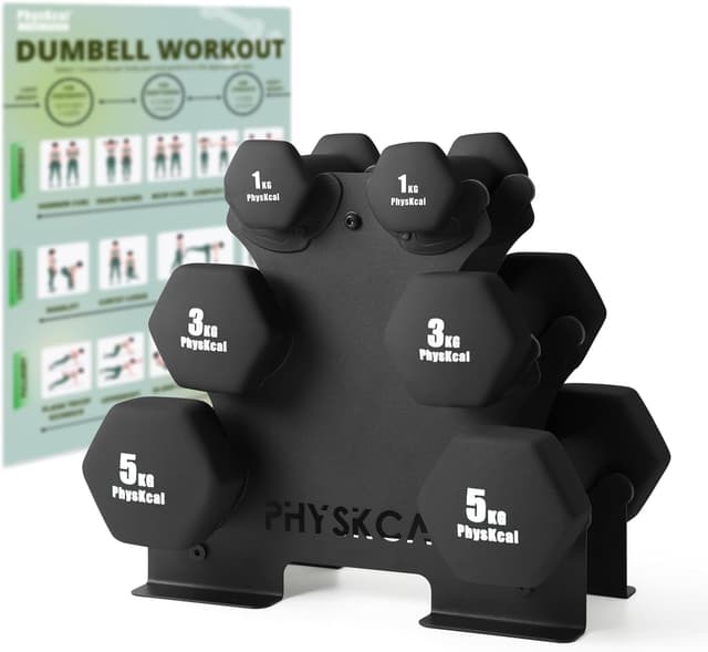 Detalle de PhysKcal Kurzhantel-Set (18 kg) inkl. Aufbewahrungsständer für Heimtraining