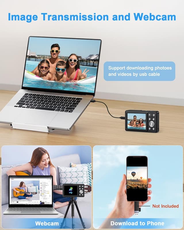 Thumbnail 6 de Camkory 4K 64MP Digital Camera (Compact Point-and-Shoot with Dual Camera, Auto Focus, 16X Zoom) — Black