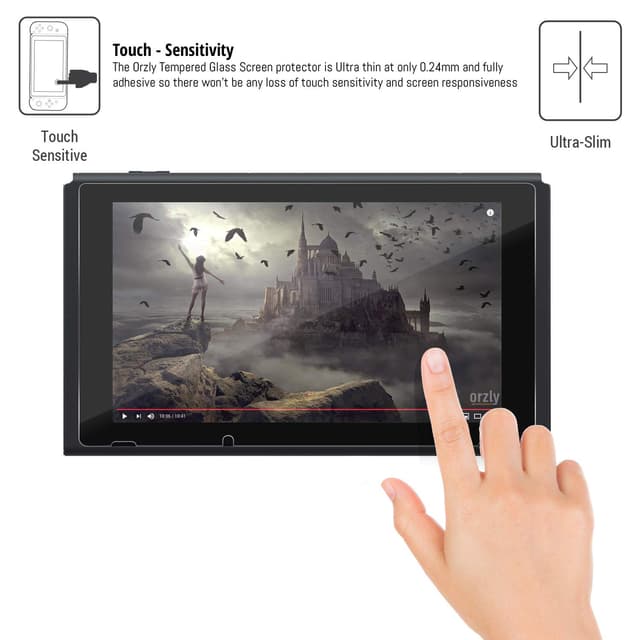 Detalle de Orzly Premium Tempered Glass Screen Protectors Twin Pack for Nintendo Switch (0.24mm, 2-Pack)