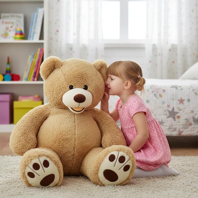 Detalle de MorisMos Smiling Giant Teddy Bear (39 inch) – Light Brown Plush Big-Size Stuffed Animal