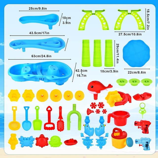 Detalle 2 de JONRRYIN Tavolo Acqua e Sabbia 3 Piani con sedia e accessori (modello Bleu)