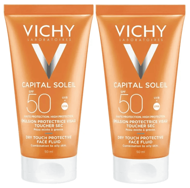 Detalle de Vichy Capital Soleil Crema Rostro Tacto Seco SPF50 (2x50 ml) para piel mixta o grasa